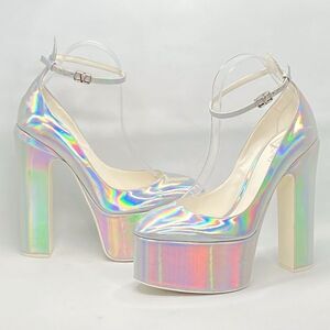 Valentino Garavani Tan-Go 155 iridescent patent-leather platform pumps size 39.5